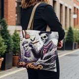 Halloween Tote Bag, Skeleton Artist, Painting Canvas, Pumpkin Palette, Unique Spooky Design, Halloween Art, Trick or Treat Bag, Fall Season thumbnail 4