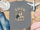 Saved By Grace Cat Youth T-Shirt, Christian Faith Shirt, Whimsical Pet Lover Tee, Inspirational Gift For Her, Vintage Boho Religious Apparel thumbnail 12