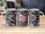 Dark Floral Butterfly Mug Wrap Sublimation, 11oz 15oz Digital Design, Pink Flower Cottagecore PNG for Her Birthday Gift thumbnail 7