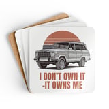 Grand Wagoneer Corkwood Coaster Set, Car Coasters, The Waggy Art, Automotive Gift, Classic SUV, Auto Lover, Retro Car Drink Coasters thumbnail 1