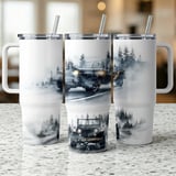 40oz Tumbler Wrap Vintage Jeep PNG, Misty Mountain Forest Adventure Digital Design, Rustic Car Graphic Sublimation Tumbler File thumbnail 9