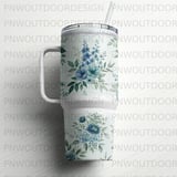 Luxury Blue Floral 40oz Tumbler Wrap Sublimation, Seamless Distressed Tapered Digital Download, Watercolor Flowers, Free Car Coasters thumbnail 5