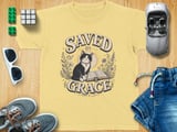 Saved By Grace Cat Youth T-Shirt, Christian Faith Shirt, Whimsical Pet Lover Tee, Inspirational Gift For Her, Vintage Boho Religious Apparel thumbnail 7