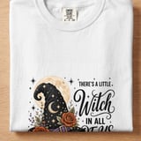 There's A Little Witch In All of Us Shirt, Celestial Witch Hat Floral Graphic Tee, Moon & Stars Halloween Sweatshirt Gift thumbnail 10