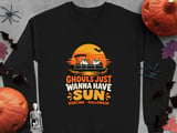 Ghouls Just Wanna Have Sun Boating Halloween Pontoon Boat Ghost Sunset Crewneck Sweatshirts Graphic thumbnail 7