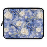 Blue Leopard White Peony Laptop Sleeve, Faux Lace Floral Tech Bag, Artistic Accessory Pouch, Romantic Gift For Her thumbnail 6