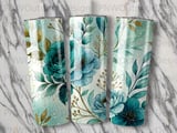 20oz Tumbler Sublimation PNG Seamless Teal Rose Floral Design, Watercolor Botanical Digital Download File, Car Coaster Included thumbnail 7