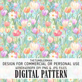 Digital Pattern Bundle, Tulip Flowers, Daisy Flowers, Floral Digital Paper, Watercolor Digital, Seamless Pattern for Commercial Use thumbnail 1