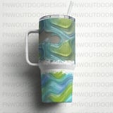 40oz Tumbler Sublimation Wrap, Seamless Distressed Tapered Digital Download, Liquid Waves Pattern, Green Blue Abstract Digital thumbnail 5
