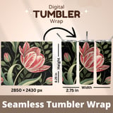 Tulip Tumbler Design, Floral Digital Paper, Watercolor Flower Backgrounds, Junk Journal Pages, Printable tumbler png, Scrapbooking Digital thumbnail 7