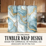 20 oz Skinny Tumbler Wrap, Blue Marble Gold Veins, Sublimation Design, Straight and Tapered Wrap png, Digital Download, Tumbler Design thumbnail 1