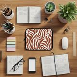 Earthy Taupe Zebra Print Laptop Sleeve, Boho Abstract Laptop Case, Minimalist Tech Accessory Pouch, Trendy iPad Bag for Her thumbnail 3