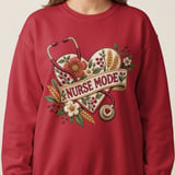 Nurse Mode Sweatshirt, Faux Embroidery Nurse Hoodie, Floral Stethoscope Tote Bag, Nursing Student Gift, Cottagecore Nurse Life Apparel thumbnail 9
