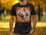 Ghost on Bicycle T-Shirts, Autumn Leaves, Squirrel, Halloween, Cute Spooky Season, Funny Holiday T-Shirts, Fall Season T-Shirts thumbnail 4