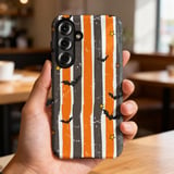 Spooky Bat & Star Grunge Stripe Phone Case, Halloween Aesthetic Tote Bag, Orange and Black Witchy Phone Cover thumbnail 17