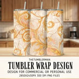 20 oz Skinny Tumbler Wrap, Golden Floral Design, Straight and Tapered, Marble Texture, Tumbler Digital Download, Sublimation png thumbnail 1