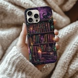 Dark Academia Bookshelf Tough Phone Case, Gothic Dragon Fantasy Book Lover Gift, Witchy Purple Crystal Aesthetic Bookish Phone Cover thumbnail 2
