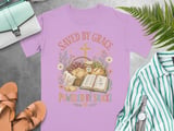 Saved By Grace Powered By Snacks T-Shirt, Christian Faith Shirt, Scripture Bible Verse Tee, Whimsical Cottagecore Jesus Foodie Gift for Her thumbnail 7