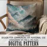 Watercolor Landscape Digital Pattern, Mountain Forest Clouds Digital Bundle, Scenic Print, Wall Art Design, Digital Art Prints, PNG JPG thumbnail 5