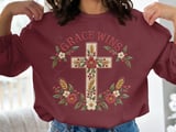 Grace Wins Floral Cross Sweatshirt, Christian Hoodie, Faux Embroidered Faith Aesthetic Sweater, Religious Cottagecore Botanical Tote Bag thumbnail 14
