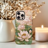 Lotus Flower Tough Phone Case, Pearlescent Floral Aesthetic Cover, Zen Art Nouveau Chinoiserie Gift for Her, Cute Botanical Phone Case thumbnail 4