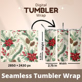 Christmas Poinsettia Tumbler Design, Digital Download, Watercolor Floral Junk Journal Pages, Holiday Scrapbooking Paper, Digital Tumbler PNG thumbnail 7