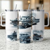 Classic Car Tumbler Wrap, 40oz Sublimation Design, Vintage Ride PNG, Pine Forest Mountains Digital thumbnail 11