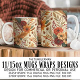 Watercolor Flowers Tumbler Design, Floral Digital Paper, Autumn Fall Printable, Junk Journal Pages, Digital Scrapbooking, Colorful thumbnail 4