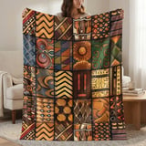 Global Boho Mosaic Velveteen Blanket, African Tribal Art Throw Pillow, Earthy Textured Woven Blanket, Unique Home Decor Gift thumbnail 1