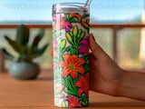 20oz Skinny Tumbler Sublimation Design, Vibrant Lily Floral Tumbler Wrap PNG Digital Download, Seamless Tropical Flower Pattern Craft thumbnail 4
