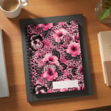Pink Hibiscus Leopard Print Backpack, Tropical Floral Animal School Bag, Y2K Aesthetic Spiral Notebook Set, Gifts for Her thumbnail 2