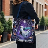 Halloween Tote Bag, Ghost on Scooter, Spooky Forest, Animals, Halloween Gift, Fall Decor, Trick or Treat Bag, Holiday Shopping Bag thumbnail 3