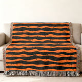 Distressed Orange Black Stripe Velveteen Blanket | Spooky Halloween Woven Throw Pillow | Grunge Fall Decor Gift thumbnail 8
