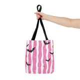 Distressed Pink Stripe Bat Phone Case | Spooky Cute Goth Kawaii Bat Pattern Tote Bag | Y2K Aesthetic Gift thumbnail 7