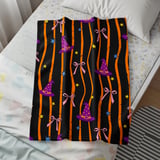 Witch Hat Velveteen Blanket - Spooky Cute Halloween Throw Pillow, Whimsical Orange & Black Stripe Witchy Home Decor Gift thumbnail 10