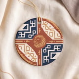 Tribal Lion Ornament, Boho Leo Zodiac Shield Christmas Tree Bauble, Southwestern Geometric Decor, Earth Tone Gift for Big Cat Lover thumbnail 5