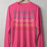 Pickleball Sport-Tek Long Sleeve Tee, Retro Striped Font Multi Line Pickleball Repeat Graphic, Sun Shield Shirt thumbnail 2
