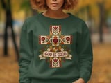 God Is Good Christian Sweatshirt, Quilted Cross Hoodie, Faux Patchwork Floral Faith Tote Bag, Country Folk Art Religious Easter Gift thumbnail 12