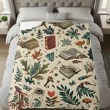 Books and Nature Blanket, Literary Blanket, Botanical Blanket, Cottagecore Throw Blanket, Reader Blanket, Gift for Bookworm, Cozy Blanket thumbnail 10