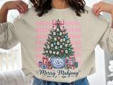 Merry Mahjong Christmas Tree Print, Chinoiserie Preppy Holiday Decor, Pink Bow Game Night Art, Grandmillennial Winter Gift For Mahjong Lover thumbnail 2