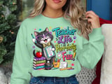 Whimsical 'Purrfectly Fun' Teacher Cat T-Shirt thumbnail 2
