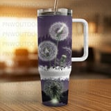 40oz Dandelion Tumbler Sublimation PNG, Distressed Seamless Tapered Wrap, Purple Floral Digital Design, Magical Dandelion Instant Download thumbnail 4