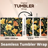 Yellow Orange Flowers Tumbler Digital Paper, Watercolor Floral Backgrounds, Junk Journal Pages, Printable PNG, Scrapbooking Paper thumbnail 7