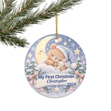 Baby First Christmas Ornament 2026, Personalized Teddy Bear Sleeping Moon Cloud Keepsake, Custom Newborn Boy Holiday Tree Ornaments thumbnail 7