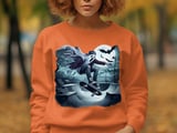 Ghost Skateboarder T-Shirt, Spooky Skatepark Tee, Halloween Skateboarding Shirt, Bats and Moon Graphic, Cool Trick T-Shirt thumbnail 3
