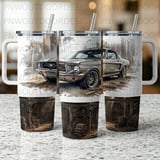 40oz Tumbler Sublimation Seamless Wrap Distressed Vintage Mustang Car Garage Digital PNG Design | Tapered Tumbler Wrap for Men thumbnail 4