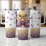 Duckling With Glasses Digital, 40oz Tumbler Sublimation Wrap, Cute Animals, Seamless, Distressed, Tapered PNG, DTF, Waterslide thumbnail 3