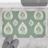 Sage Green Shower Curtain and Bath Mat, Boho Ikat Botanical Leaves Bathroom Decor, Neutral Spa Bath Set, Aesthetic Housewarming Gift thumbnail 16