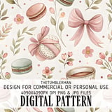 Digital Pattern Bundle, Macarons, Bows, Flowers, Digital Paper, Seamless Pattern, Scrapbooking, Fabric Design, Commercial Use, Digital thumbnail 1