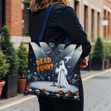 Halloween Tote Bag, Dead Funny Ghost Stand Up Comedy, Skeleton Audience, Pumpkin Seats, Bats, Spooky Season, Unique Halloween Tote Bag thumbnail 2
